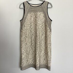 NWT Loft Ivory Cream and Black Lace Overlay Shift Dress Size 12